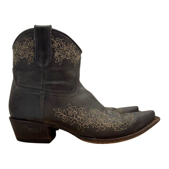 Miss Macie Western Embroidered Snip Toe Side Zip Ankle Boot Gray Pink 10 - Picture 3 of 10